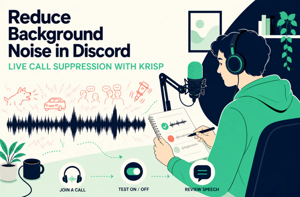 Caller testing Discord Krisp on and off while checking speech clarity during a live voice conversation