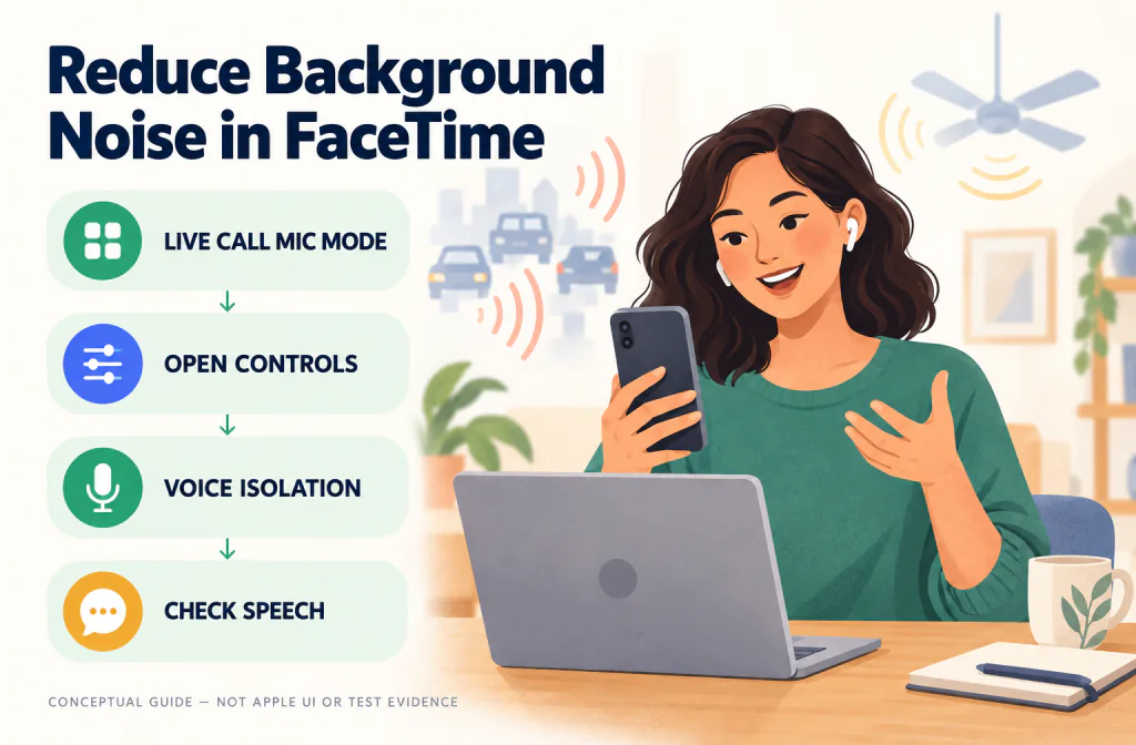 Caller choosing a live-call microphone mode to reduce background noise during FaceTime