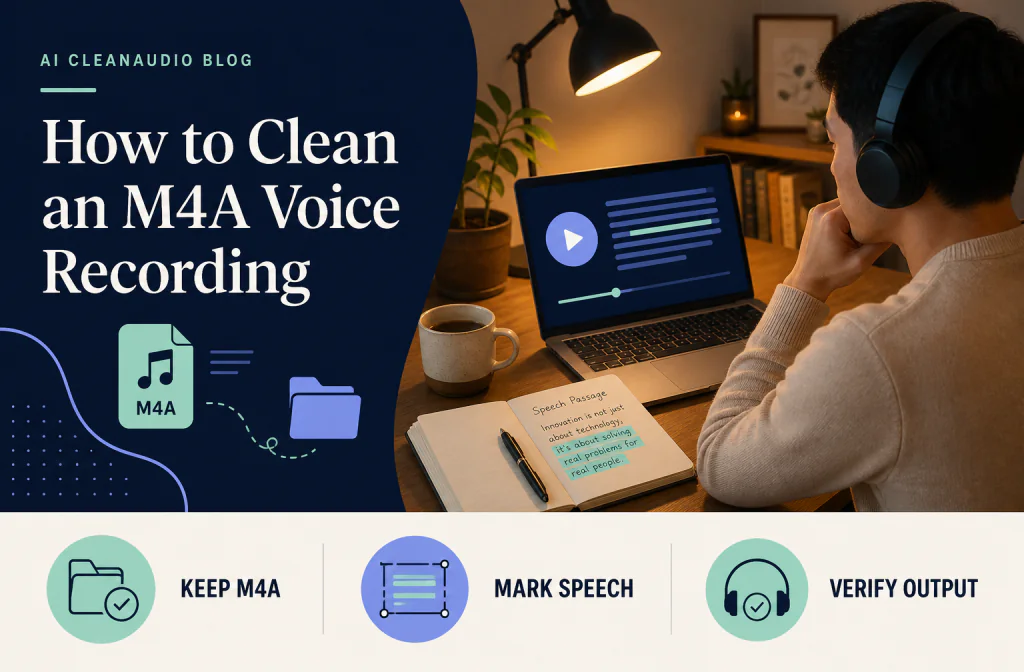 Mobile creator preserving an M4A voice recording before testing cleanup and editing