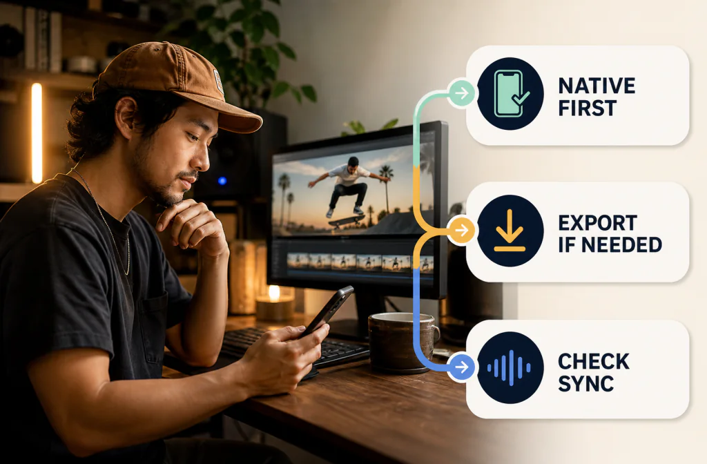 CapCut creator comparing native noise reduction with an exported-video cleanup fallback
