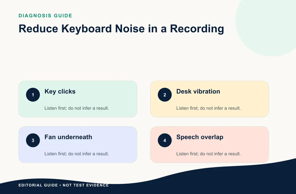 Editorial guide separating keyboard clicks, desk vibration, steady noise, and speech overlap