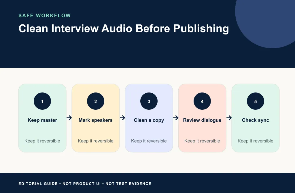 YouTube interview workflow from source inventory through multi-speaker review and editor reintegration