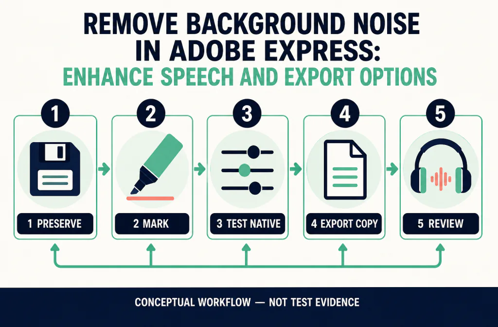 Editorial workflow illustration for Adobe Express download, review, and reimport