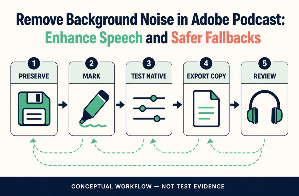 Editorial workflow illustration for native enhancement, independent comparison, and reimport