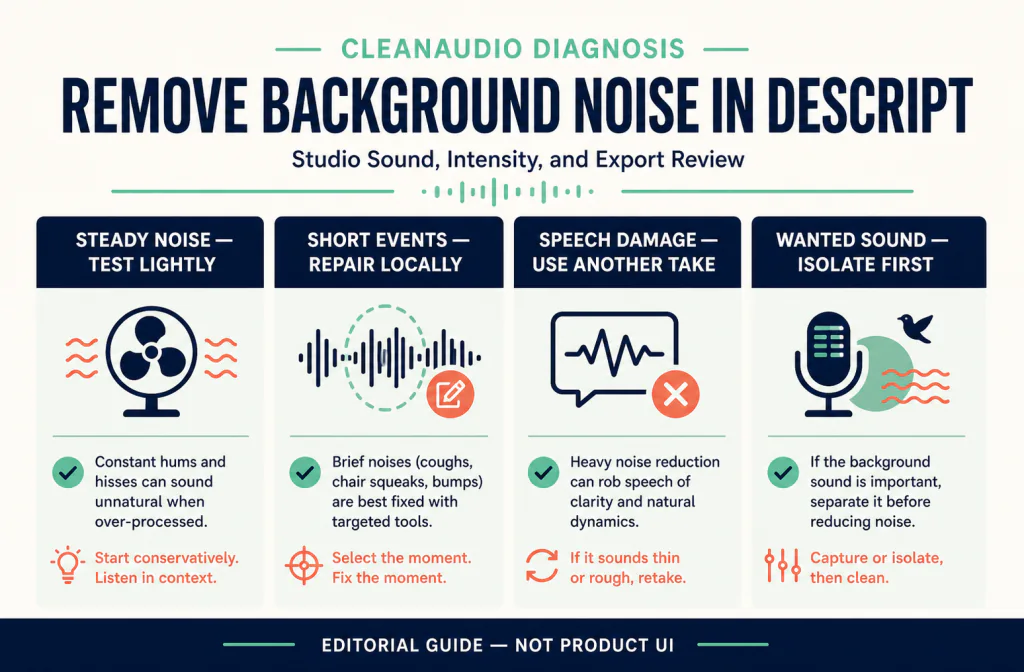 Descript source and listening checklist