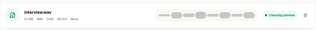 Noise Cleaner showing a recording while its cleaned preview is being created