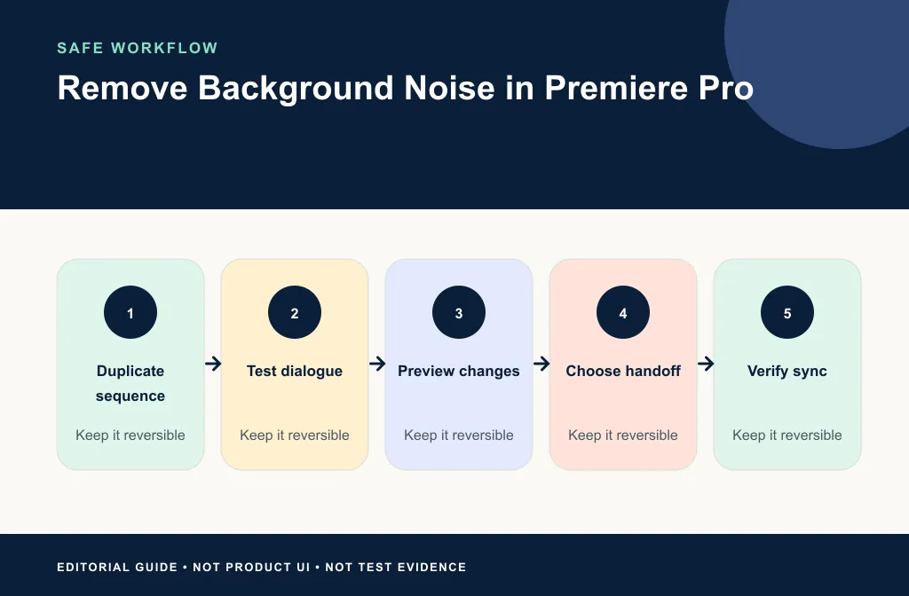 Premiere workflow from native repair through optional export, cleanup, reimport, and sync proof