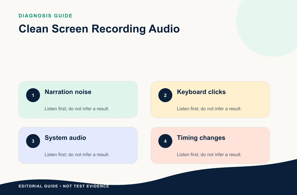 Screen-recording diagnosis guide matching fan noise, typing, alerts, echo, and clipping to next steps