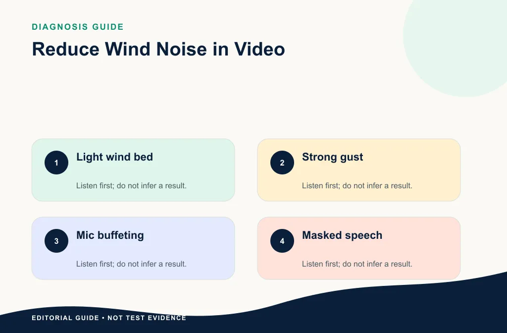 Wind diagnosis guide separating light airflow, gust overload, handling noise, traffic, and clipping