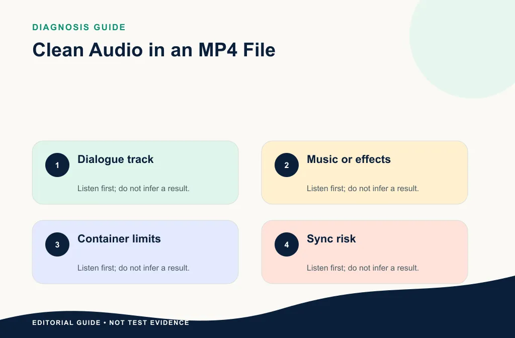 MP4 preflight checklist for source, duration, audio track, sync point, and test passage